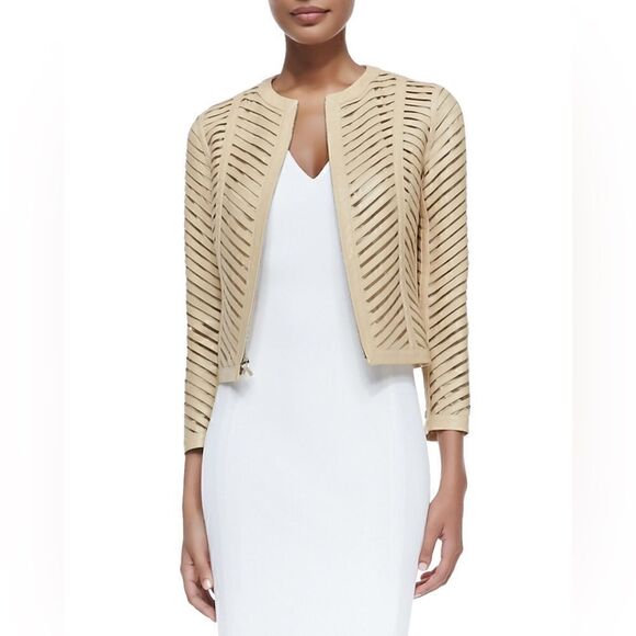 Ralph Lauren 2015 Resort Sandstone Beige Chevron Lamb Leather Zip Front Jacket - Picture 2 of 16